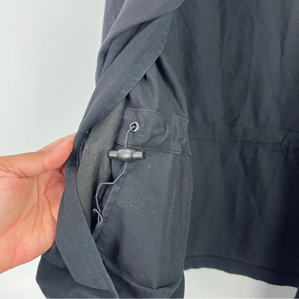 Eileen Fisher Black Cotton Zip-Up Utility Jacket Women's XS Pockets Cinch Waist - Picture 10 of 10